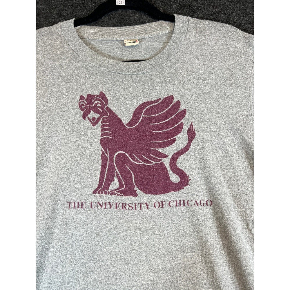 VTG 80s University Of Chicago Phoenix T Shirt Mens Medium Gray Paper Thin Tee